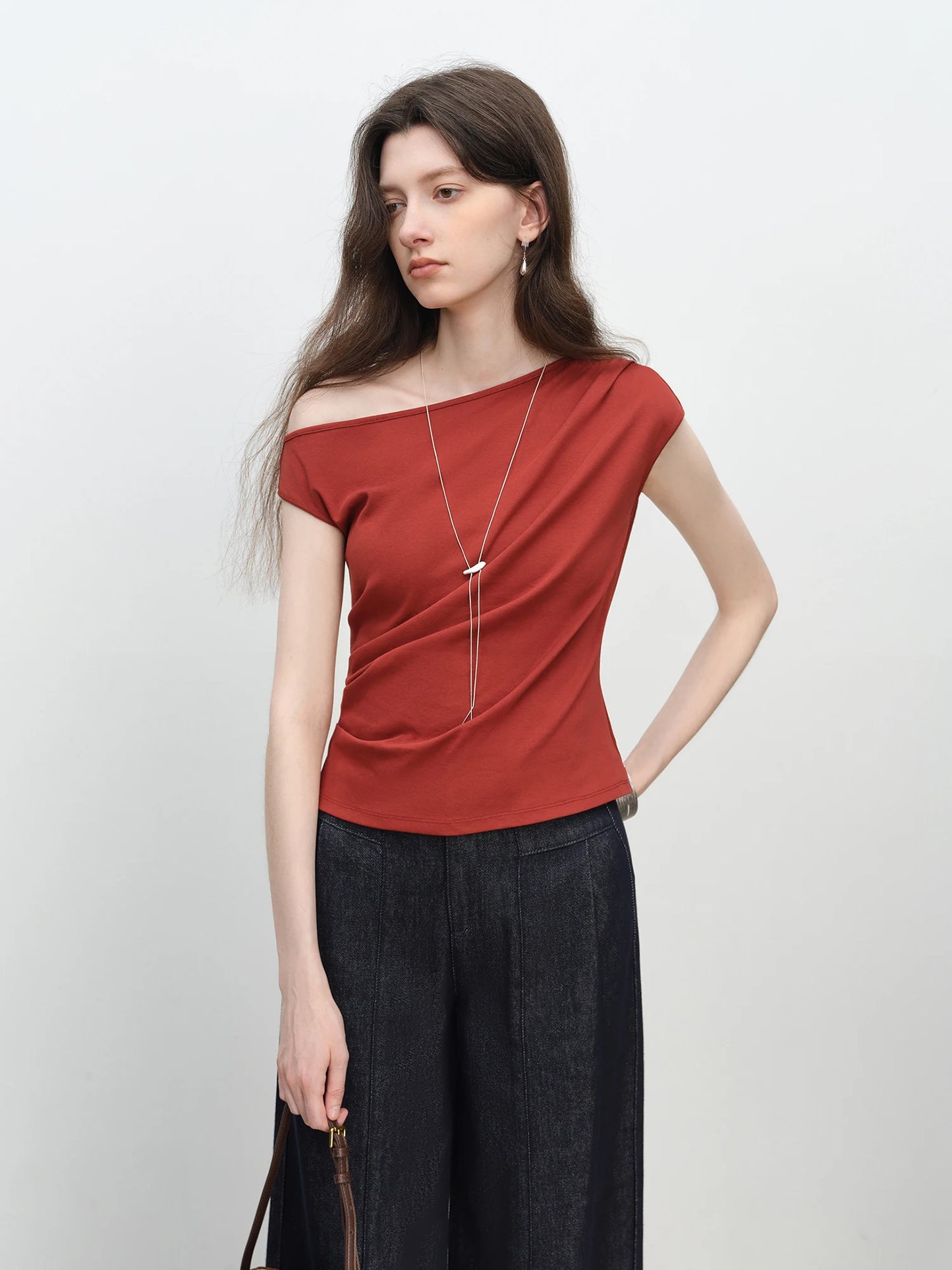 Chic Off-Shoulder Knit Womens T-Shirt