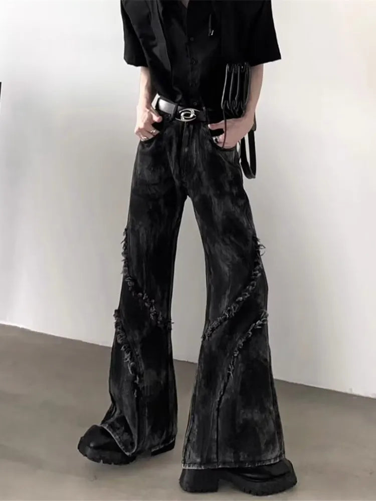 Black Washed Stacked Flare Denim Jeans