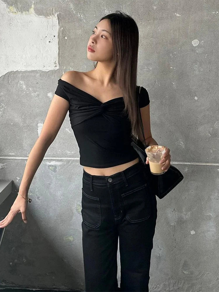 Vintage White Off-Shoulder Aesthetic T-Shirt