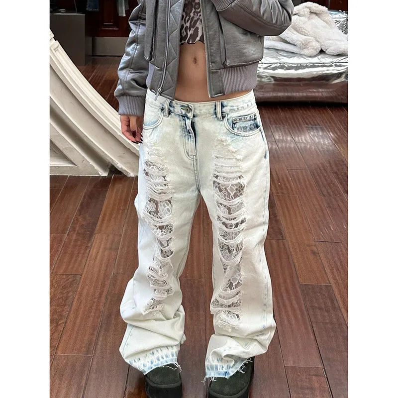 Vintage High Waist Ripped Straight Jeans