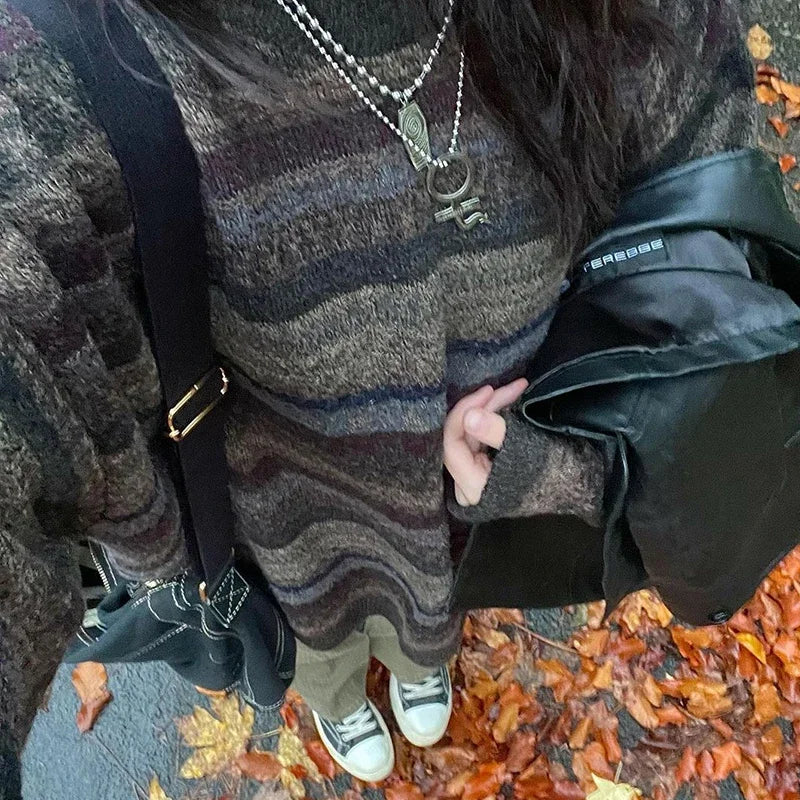 Vintage Striped Knitted Sweater Autumn Pullover