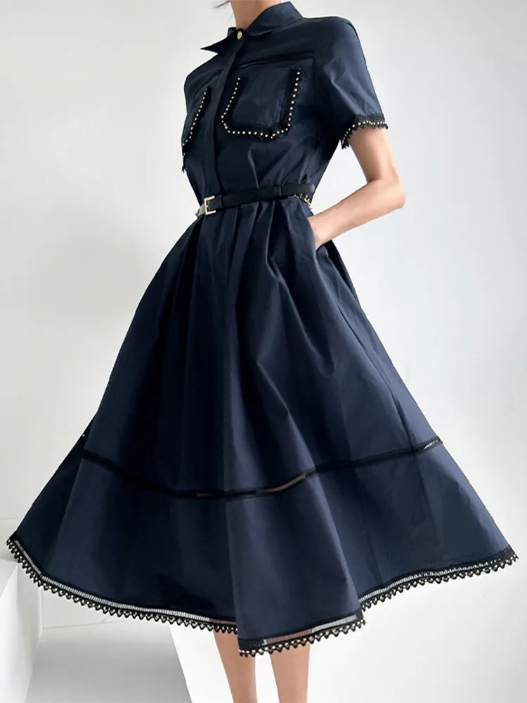Lapel Sleeve High Waist Skirt