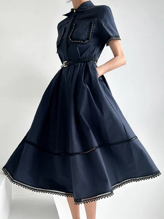 Lapel Sleeve High Waist Skirt