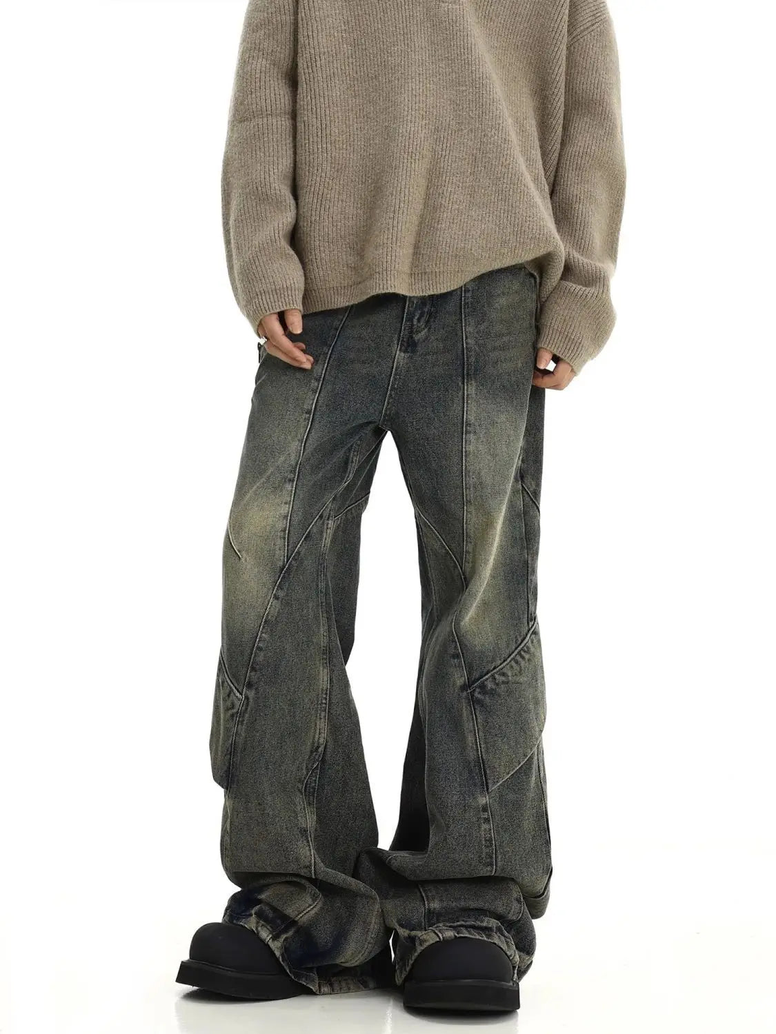 Vintage Retro Yellow Patchwork Irregular Jeans