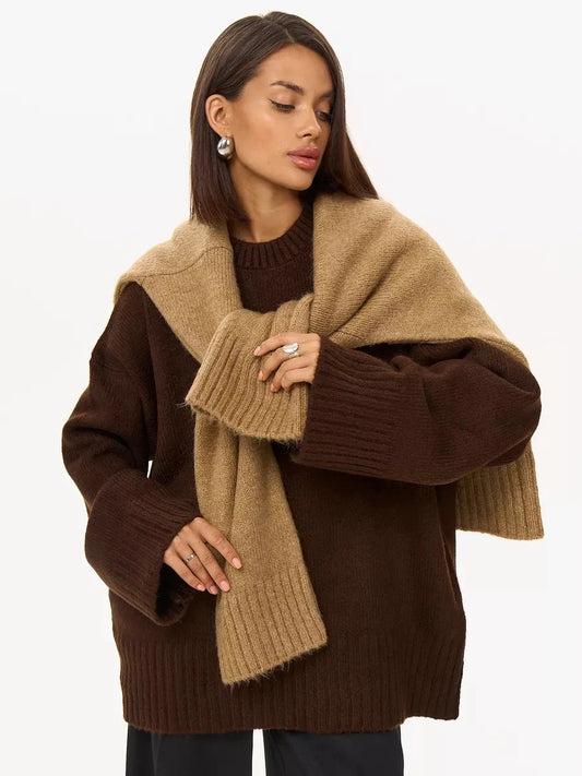 Brown Oversize Horn Cuff Sweater