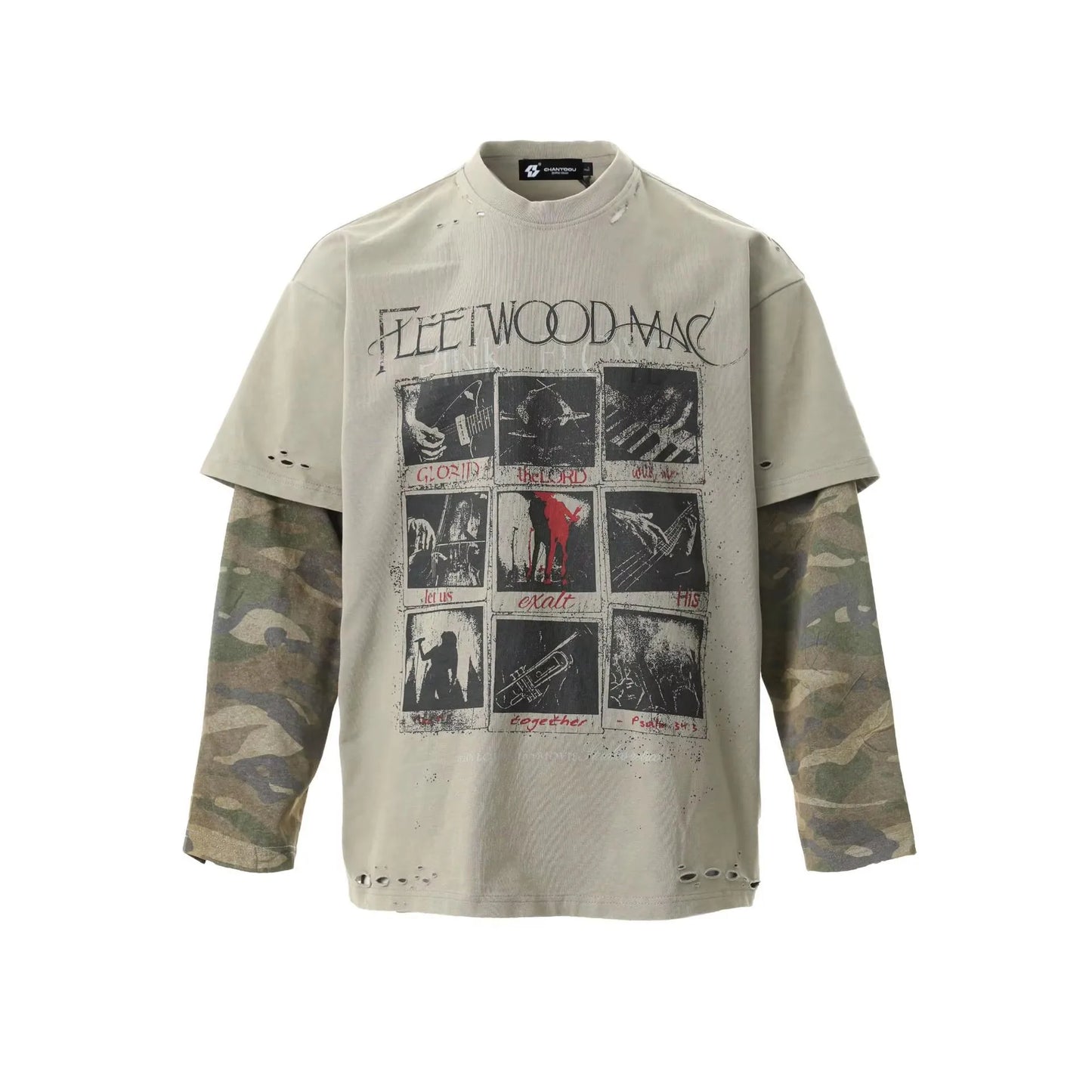 Retro Distressed Graphic Print Long T-Shirt