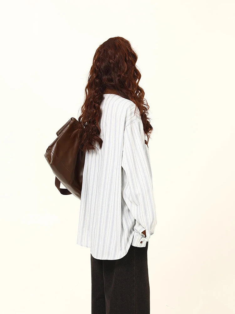 Versatile Korean Striped Retro Long Shirt