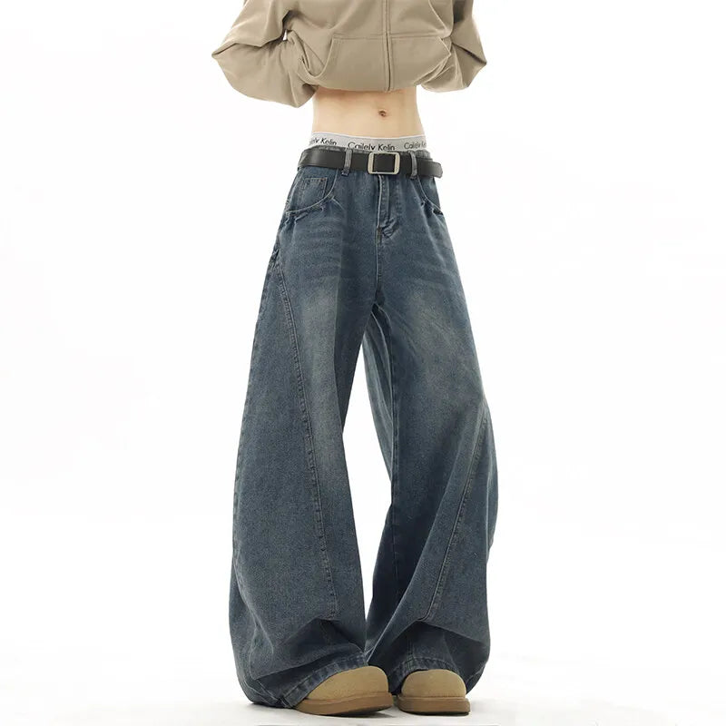 Dark Blue Wide Leg Denim Jeans