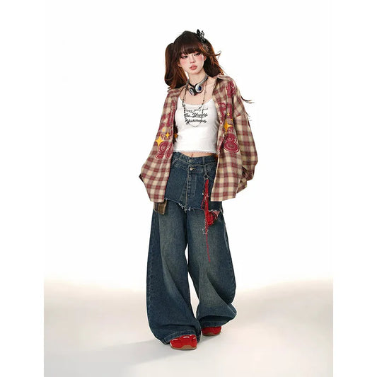 Loose Patchwork Vintage Wide Leg Jeans