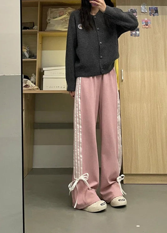 Retro High Waist Pink Bow Pants