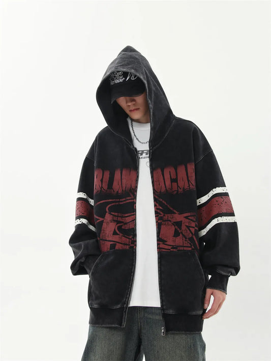 Vintage Distressed Print Hooded Sweatshirts