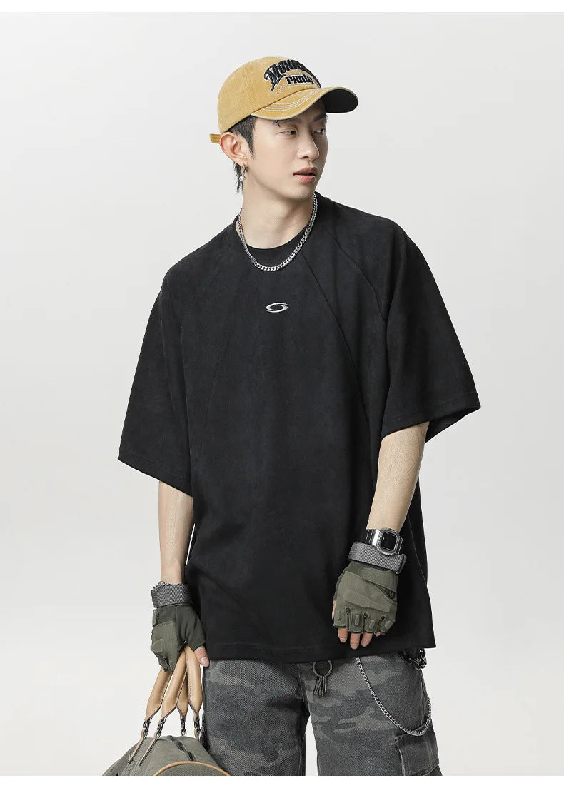 Vintage American Splicing Suede Short T-Shirt