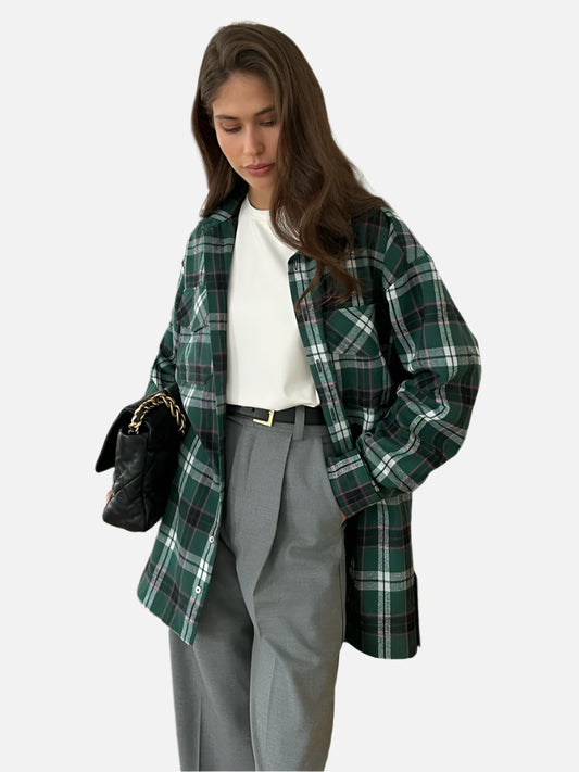Oversized Green Plaid Flannel Shirt