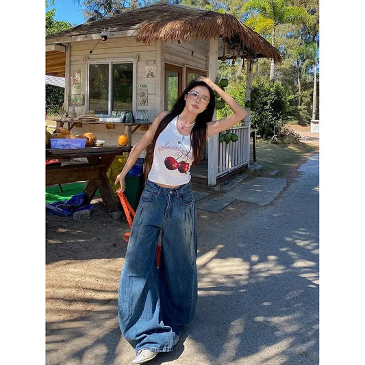Blue Vintage Baggy Ripped Grunge Jeans