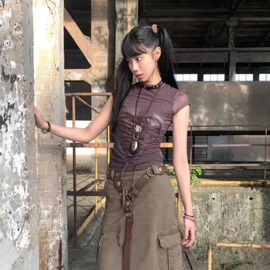 Vintage Lace-Up Japanese Graphic T-Shirt