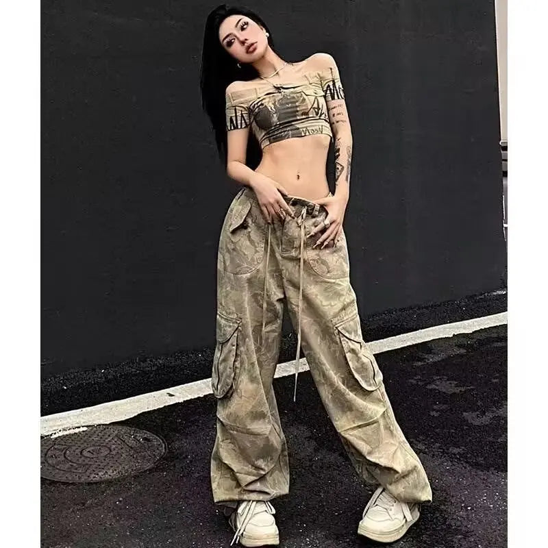 Vintage Washed Camouflage Cargo Jeans