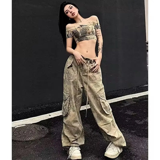 Vintage Washed Camouflage Cargo Jeans