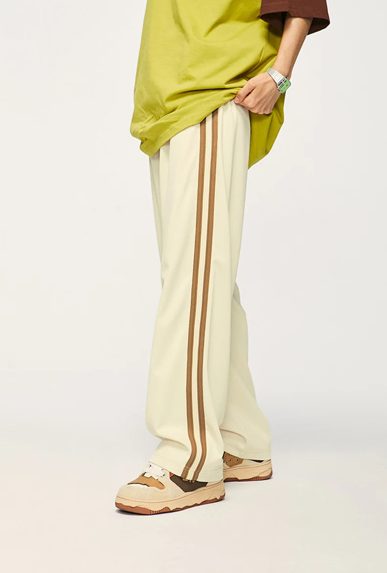 Elastic Waist Striped Straight Leg Pants