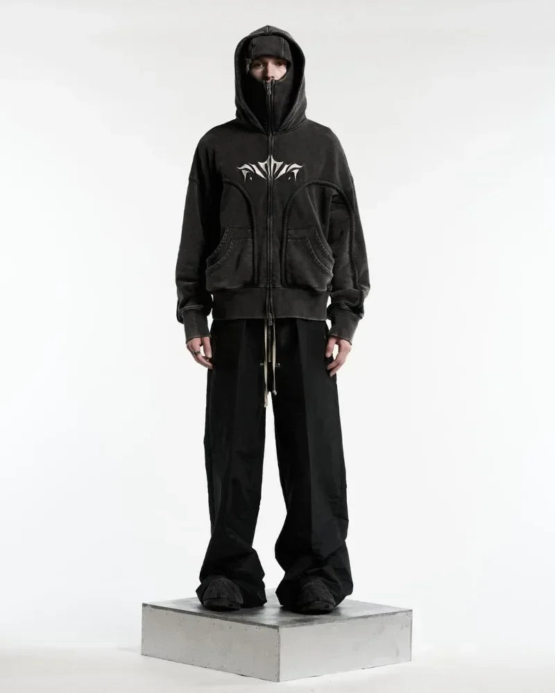 Oversized Embroidered Ninja Zip Up Shirt