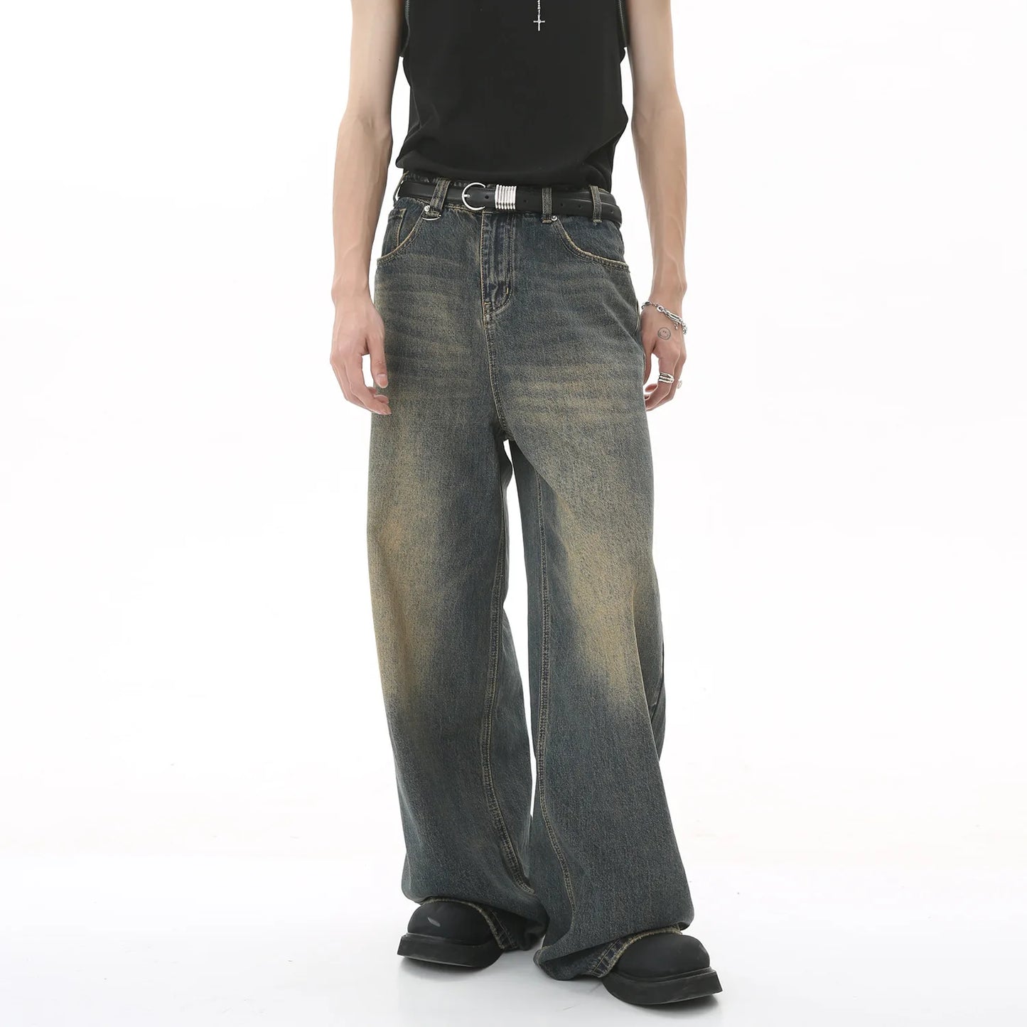 Vintage Washed Wide Leg Denim Jeans