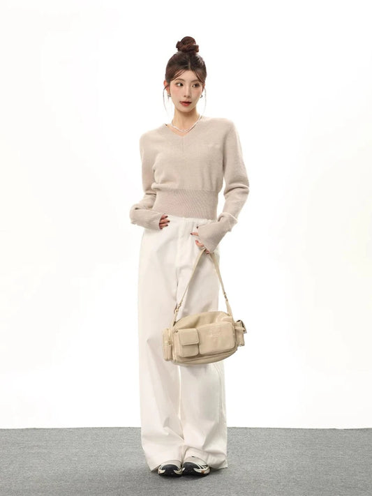 Versatile Retro V-Neck Knit Sweater