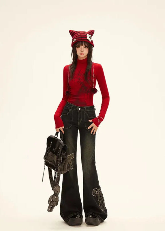 Vintage Raw Edge Patchwork Flared Jeans