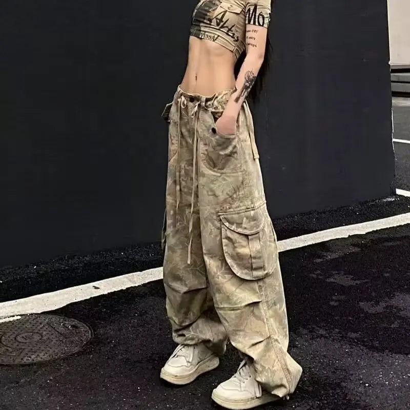 Vintage Washed Camouflage Cargo Jeans
