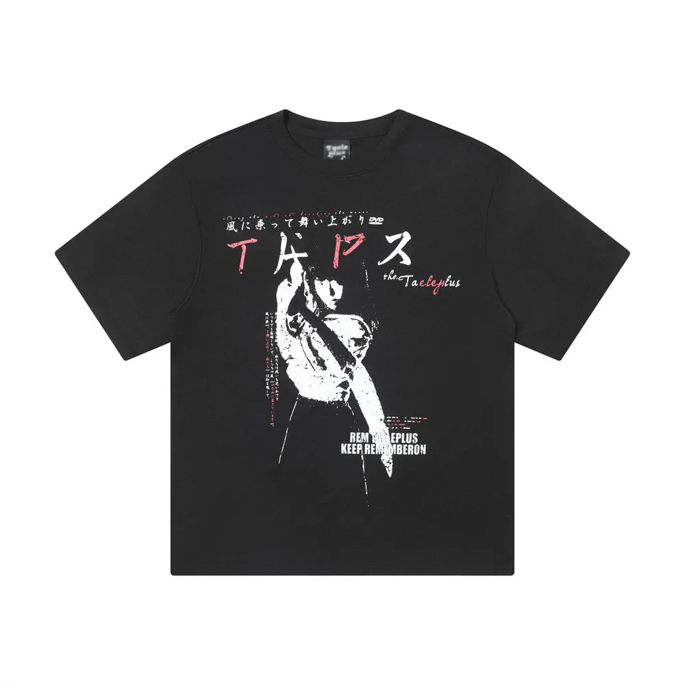 Retro Cartoon Portrait Print Loose T-Shirt
