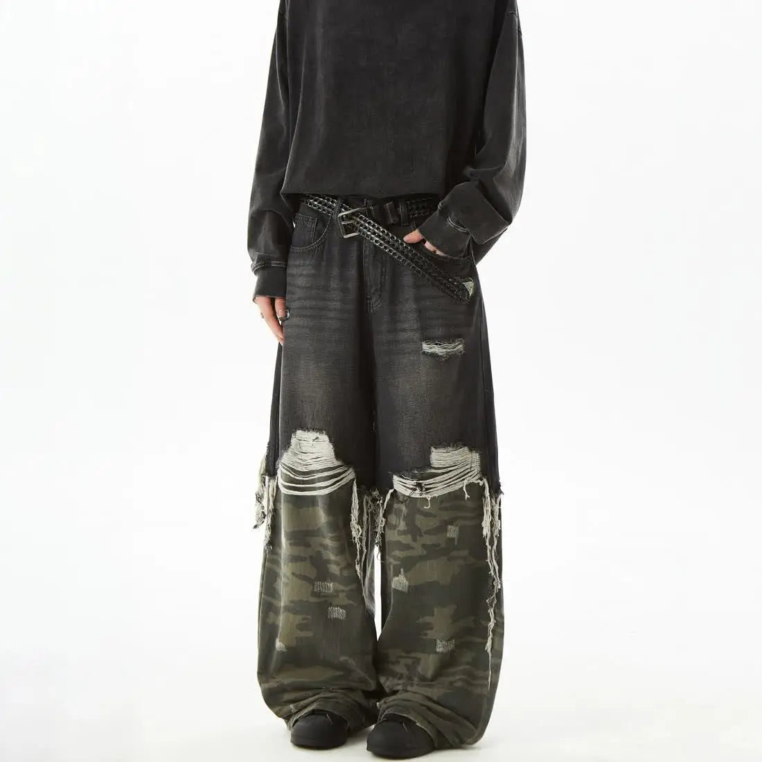 Retro Camouflage Splicing Loose Straight Jeans