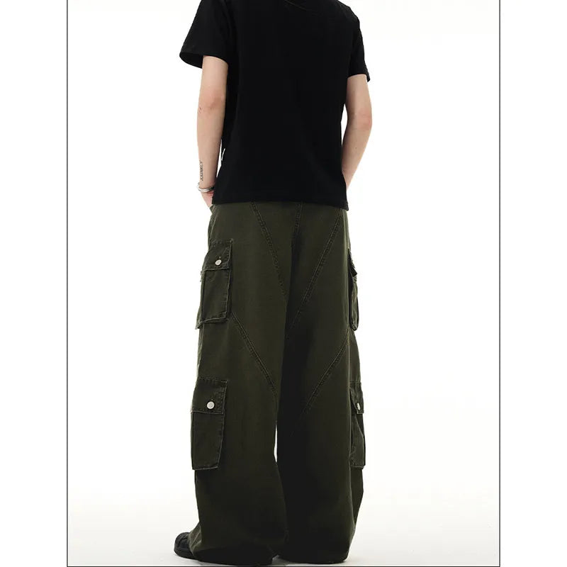 Military Green High Waist Straight Jeans