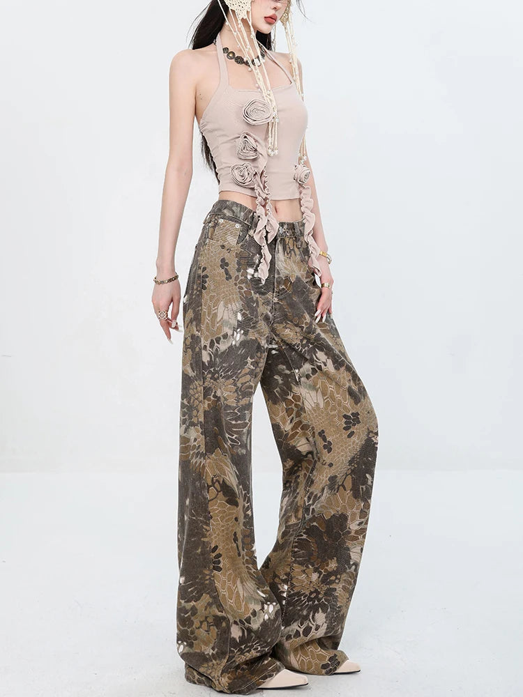 Retro Camouflage Loose Wide Leg Jeans