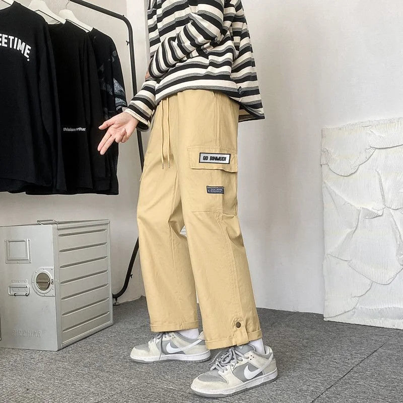 Patchwork Cotton Wide Leg Cargo Pants