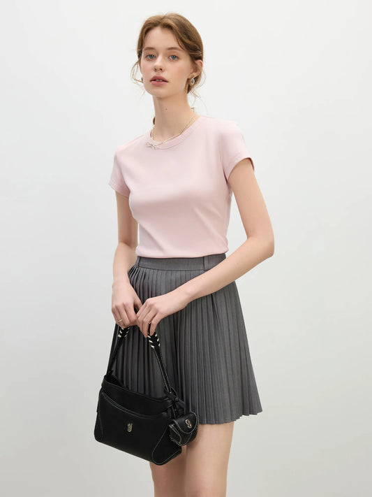 Pink Minimalist Style Straight Shoulder T-Shirt