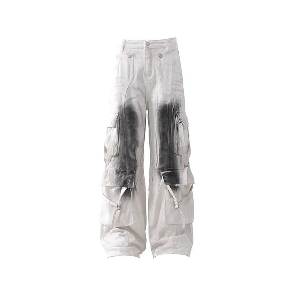 Retro Colorblock Baggy Overalls Jeans