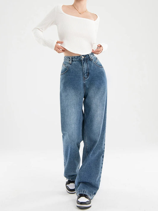 Vintage High Waist Baggy Straight Jeans