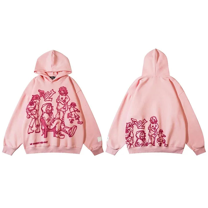 Funny Cartoon Graphic Pink Hoodie Shirt