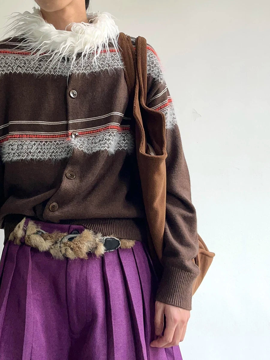 Chic Striped Tweed Pleated Wide Shorts