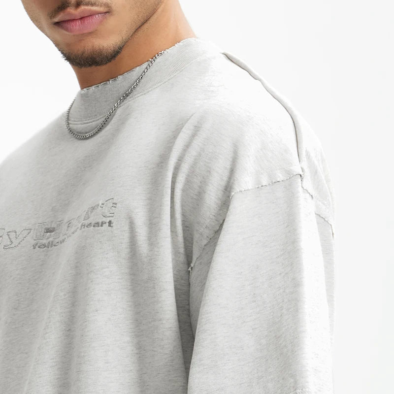 Vintage Embroidered Heavyweight Cotton Casual T-Shirt