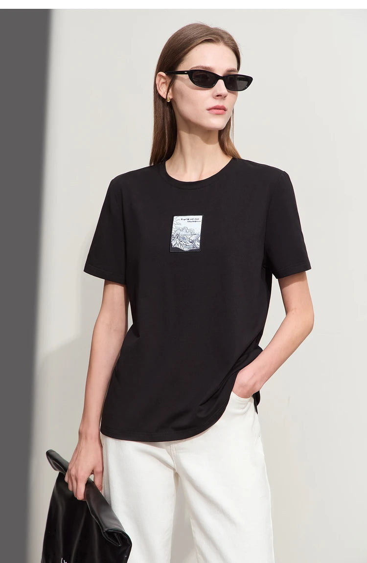 Minimalist Embroidered O-Neck T-Shirt