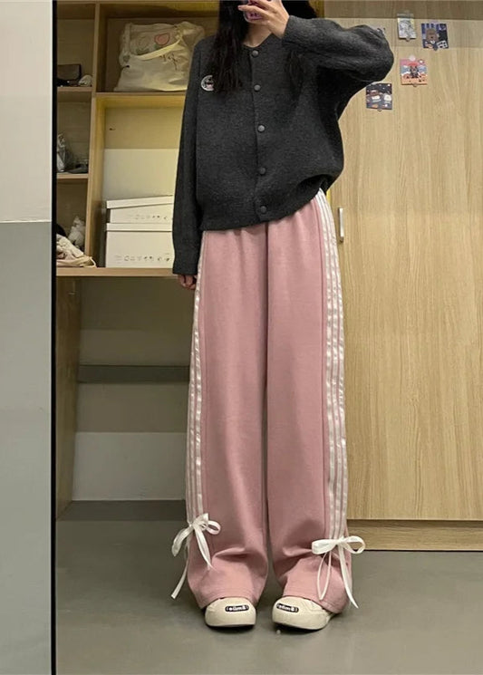 Retro High Waist Pink Bow Pants
