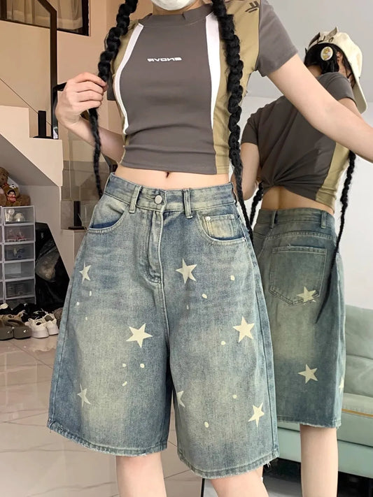 Vintage Washed High Waist Denim Shorts
