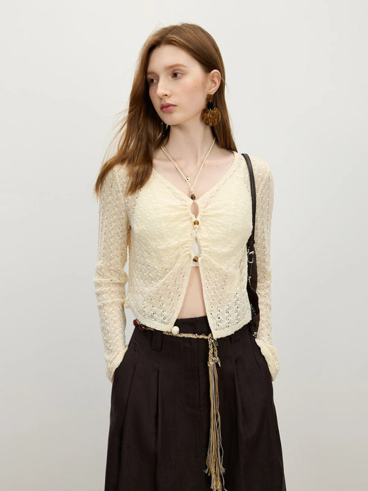 Relaxed Knit Overlay Cardigan Casual T-Shirt