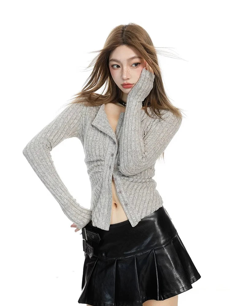 Stylish V-Neck Knit Cardigan Sweater