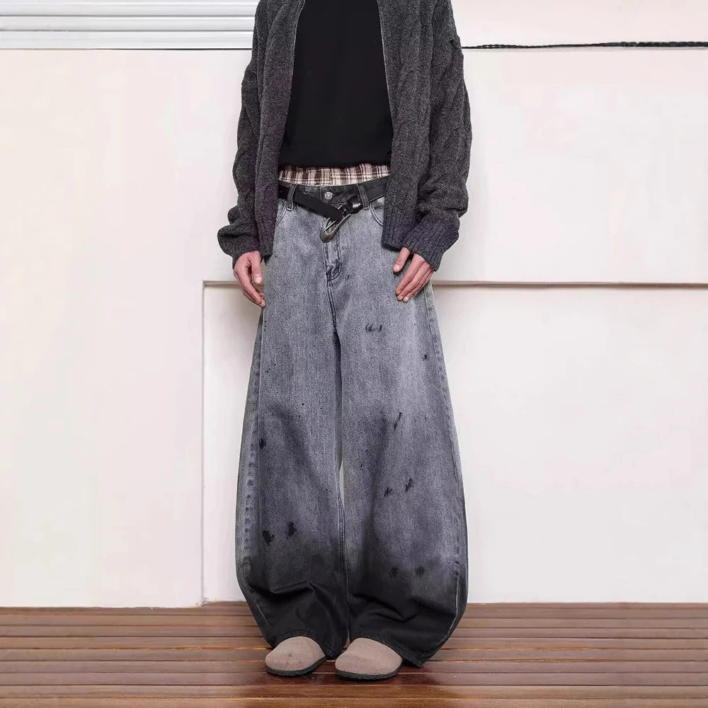 Retro Wide Leg Washed Casual Jeans