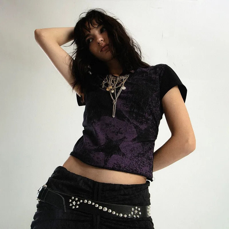 Vintage Grunge Star Print Crop T-Shirt