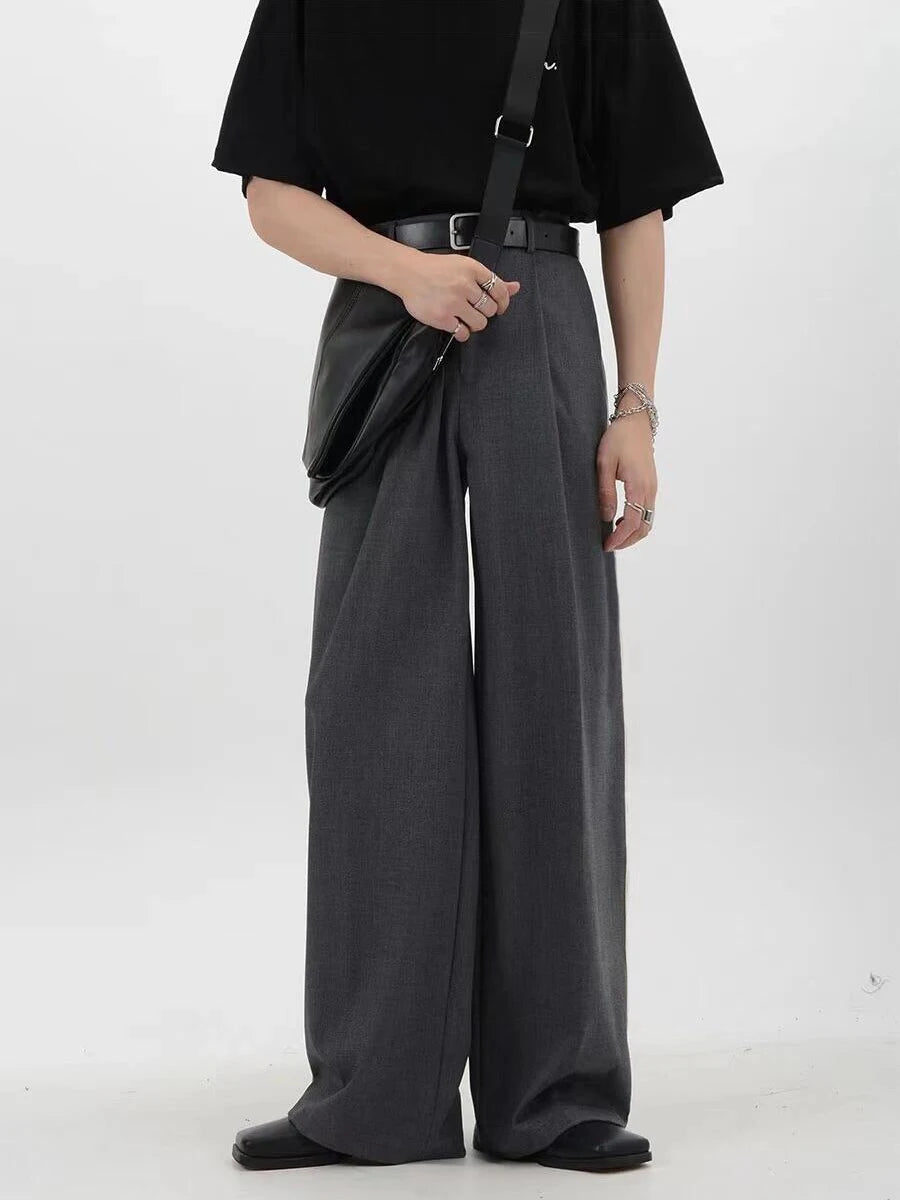 Gray Wide Leg Pleated Dress Pants
