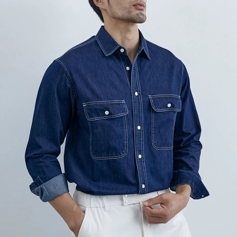 Moisture-Wicking Long-Sleeve Denim Shirt