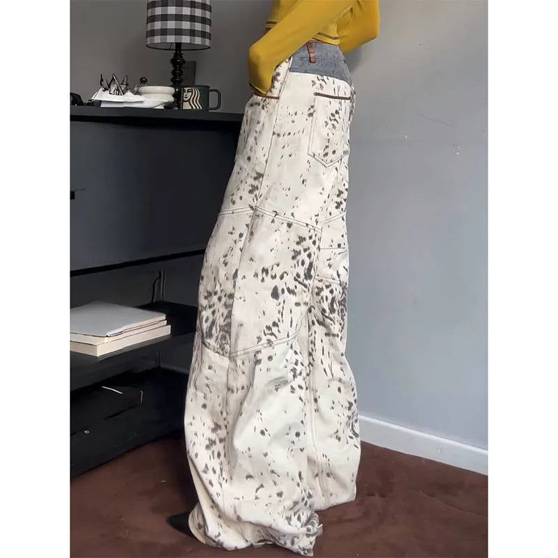 Leopard Print Baggy White Jeans