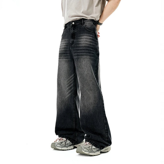 Retro Sandblasted Distressed Straight Leg Jeans
