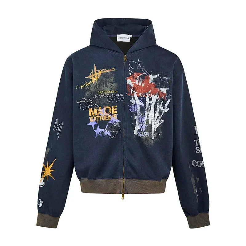 Graffiti Zipper Hooded Hoodie